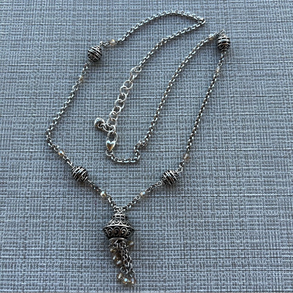 Brighton Silver Plated Pendant Tassel Necklace 24” Long